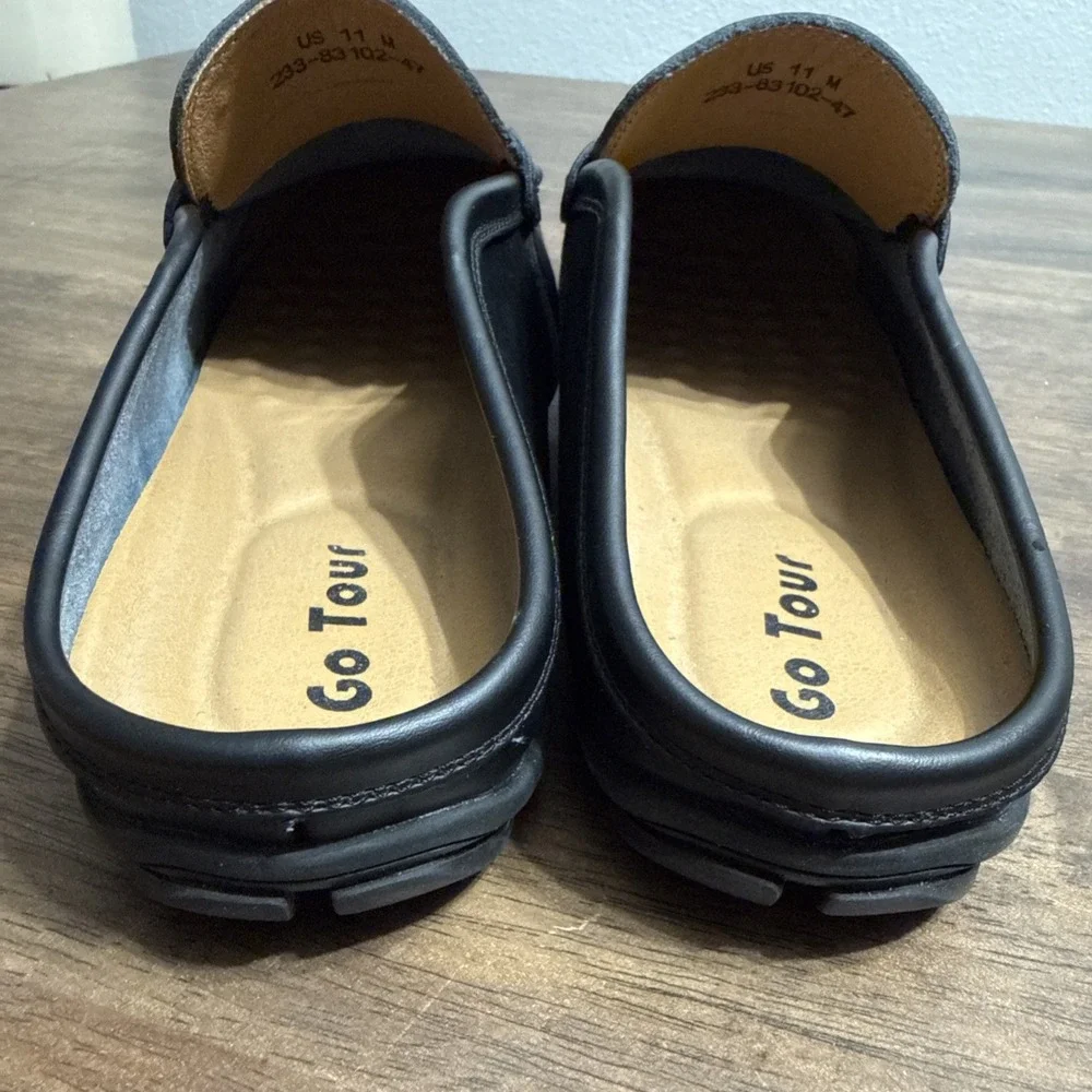 GO TOUR Men's Leather Slip-on Loafer Mule Casual Comfort Walking Shoes 11M Black
